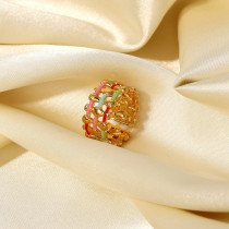 Anillo de acero inoxidable con cruz trenzada, anillo abierto con gota de aceite de Color oro de 18k para mujer
