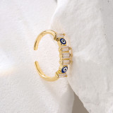 Anillo abierto de cobre con ojo del diablo, anillos de cobre con circonita chapada en oro esmaltados a la moda