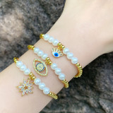 Pulseras de circón con incrustaciones de cobre chapado con cuentas de ojo de diablo de estilo sencillo
