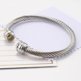 Pulsera de cuerda de alambre de acero de titanio, brazalete de circón ajustable con apertura de doce piedras natales