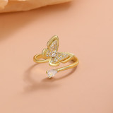 Anillo abierto de corazón Retro, anillo de cobre de mariposa geométrica de moda femenina