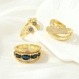 Líneas ovaladas de estilo simple, anillos abiertos chapados en oro de 18 quilates con incrustaciones de cobre