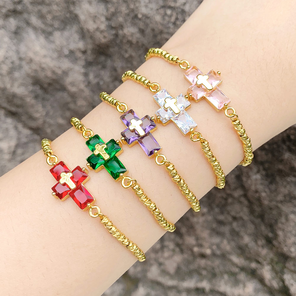 Pulseras chapadas en oro de 18 quilates con incrustaciones de cobre cruzado de estilo simple de moda estilo IG