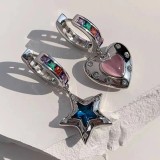 1 par de pendientes de circón de cobre con incrustaciones chapadas en forma de corazón y estrella de estilo moderno