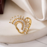 Anillos abiertos chapados en oro de 18 quilates con incrustaciones de cobre y forma de corazón geométrico retro elegante
