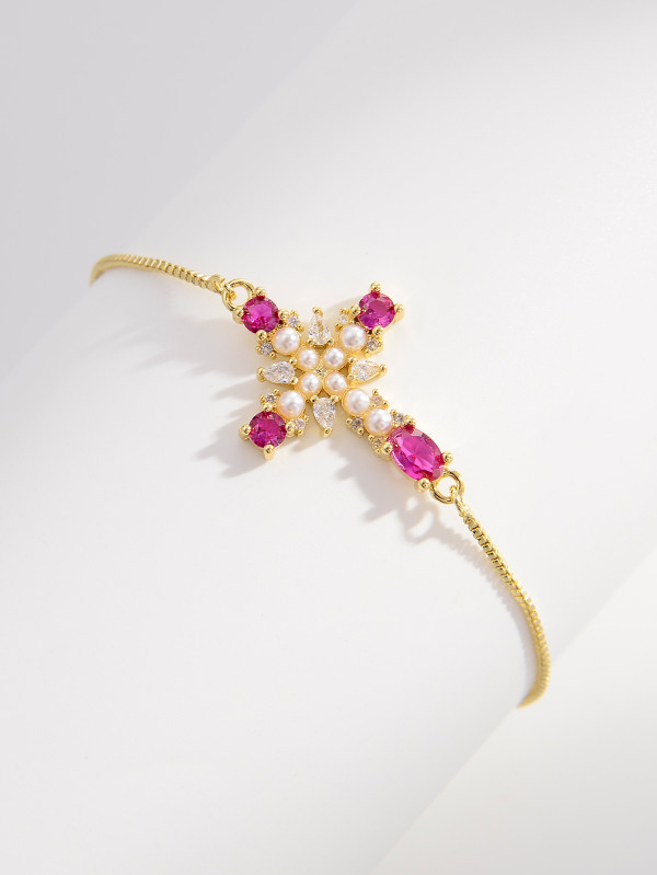 Pulseras plateadas oro del Zircon de las perlas artificiales del embutido cruzado elegante del cobre