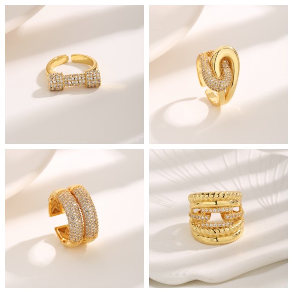 Anillos chapados en oro de 18 quilates con incrustaciones de cobre cruzado de estilo moderno lujoso