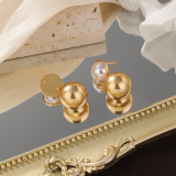1 par de pendientes chapados en oro de 18 quilates con incrustaciones de perlas artificiales de cobre y chapado redondo de estilo Vintage