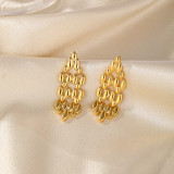 1 par de pendientes colgantes chapados en oro de 18K con perlas de agua dulce y cadena lujosa de estilo Vintage