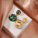 1 par de pendientes colgantes chapados en oro de 18K con incrustaciones de flores redondas Retro de cobre y perlas de agua dulce