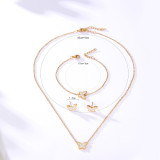 Conjunto de 3 piezas de collar y pulsera con tachuelas de mariposa de oro de 18 quilates galvanizado de acero inoxidable simple a la moda