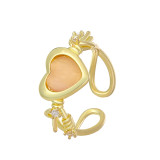 Anillo abierto de circón de ópalo con incrustaciones de cobre en forma de corazón de estilo simple