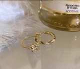 Anillos de circón con incrustaciones de cobre y flores de estilo simple