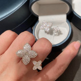 Anillo abierto de circón con incrustaciones de cobre y flor estilo hada