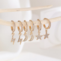 3 pares de pendientes colgantes chapados en oro con incrustaciones de rayos de luna y estrella de estilo simple