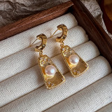 Pendientes colgantes chapados en oro de 18K con incrustaciones de cobre y perlas de agua dulce, 1 par, Retro, viaje, brillante, geométrico