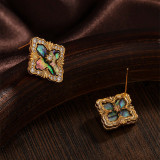 1 par de pendientes de circonita de concha de cobre con incrustaciones de flores artísticas de estilo Simple