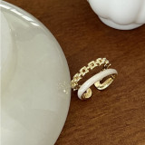 Anillo abierto de circonita con perlas artificiales, chapado en cobre, flor, mariposa, 1 pieza
