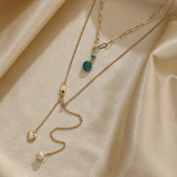 Collares de doble capa chapados en oro de 18 quilates con incrustaciones de perlas de cobre en forma de corazón estilo IG