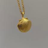 Collar con colgante de circonio de concha chapado en oro de 14 quilates de cobre y mariposa ovalada de estilo clásico a granel