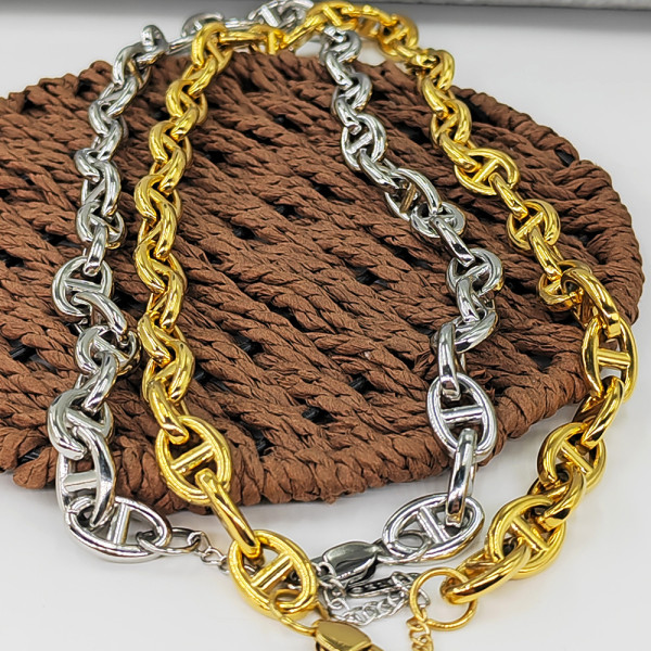 Hip-Hop Estilo Simple Nariz De Cerdo Color Sólido Chapado En Acero Inoxidable Pulseras Collar