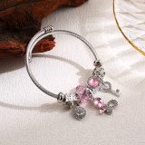 Brazalete de diamantes de imitación con incrustaciones de aleación de acero inoxidable con llave de mariposa redonda bonita y elegante