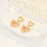 Pendientes colgantes de circonita chapados en oro y cobre con forma de corazón dulce, 1 par