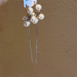 1 par de pendientes colgantes de cobre con perlas de imitación chapados en borlas geométricas de estilo clásico