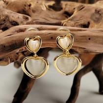 1 par de pendientes colgantes de ópalo de cobre con incrustaciones de chapado en forma de corazón de estilo Simple y elegante