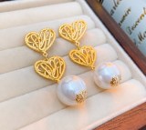 1 par de pendientes cuadrados elegantes con forma de corazón, nudo de lazo, chapado en cobre, incrustaciones de diamantes de imitación, pendientes colgantes de perlas