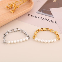 Pulseras de perlas de agua dulce de acero inoxidable geométricas de estilo clásico de estilo simple a granel