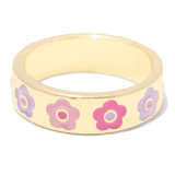 Moda Letra Flor Latón Esmalte Anillos 1 Pieza