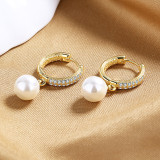 1 par de pendientes colgantes de circonita con perlas artificiales con incrustaciones de cobre geométricas Retro