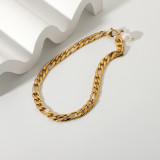 Tobillera de cadena de acero inoxidable chapada en oro de 18 quilates, tobillera de perlas barrocas de agua dulce para mujer