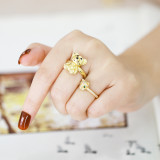 Anillos abiertos chapados en oro lindo del Zircon 18K del embutido de cobre del oso
