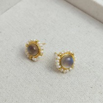 1 par de pendientes de perlas de cobre con incrustaciones redondas retro