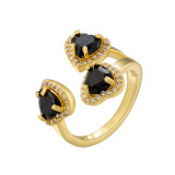 Anillo abierto del Zircon plateado oro brillante lujoso elegante del cobre 18K de la forma del corazón en bulto