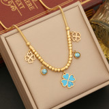 Collar elegante de los pendientes de las pulseras de la turquesa del embutido de la galjanoplastia del acero inoxidable de la flor