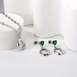 Conjunto de joyas de diamantes de imitación con incrustaciones de revestimiento de acero inoxidable en forma de corazón retro
