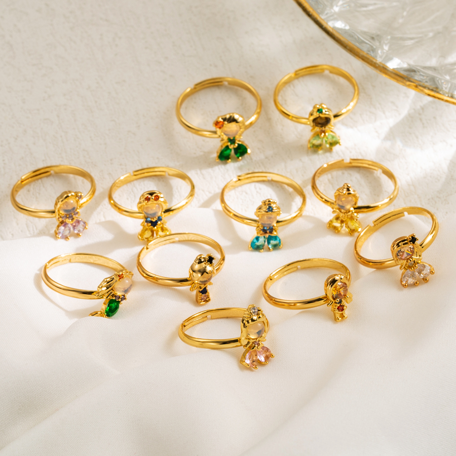 Anillos abiertos chapados en oro de 14 quilates con circonita irregular de cobre y sirena dulce linda