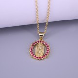 Accesorios creativos Collar con colgante ovalado de la Virgen María con incrustaciones de diamantes de imitación huecos