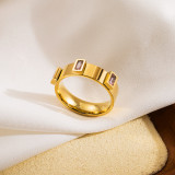 Pulseras de anillos chapadas en oro de 18K con incrustaciones de circonio y revestimiento de acero inoxidable rectangulares de estilo clásico informal