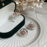 Pendientes de anillos de piedras preciosas artificiales con incrustaciones de cobre de margarita retro