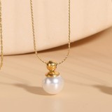 Elegante y lujoso estilo clásico, color sólido, chapado en cobre, incrustaciones de perlas de agua dulce, collar con colgante chapado en oro de 14 quilates