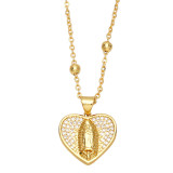 Collar Chapado En Oro De 18 Quilates De Cobre Virgen María En Forma De Corazón Con Circonitas Coloridas A La Moda
