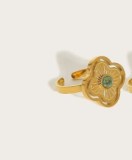 Anillo abierto de ópalo plateado oro retro del acero inoxidable 18K de la flor en bulto