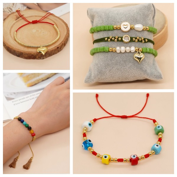 Pulseras trenzadas con cuentas de cobre y ojos en forma de corazón bohemio