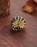 Anillo abierto chapado en oro de 18 quilates con incrustaciones de cobre y flor de cactus de estilo moderno tropical lujoso