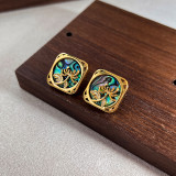 1 par de pendientes elegantes chapados en oro de 18 quilates con diseño de Flor Retro