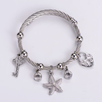 Brazalete de acero inoxidable con forma de estrella de mar a la moda, pulseras de acero inoxidable con diamantes artificiales